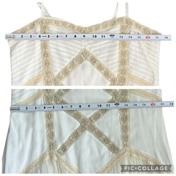 Free People Beaded Lace Cream High Low Dress Boho Wedding Festival Medium Large - Picture 11 of 13